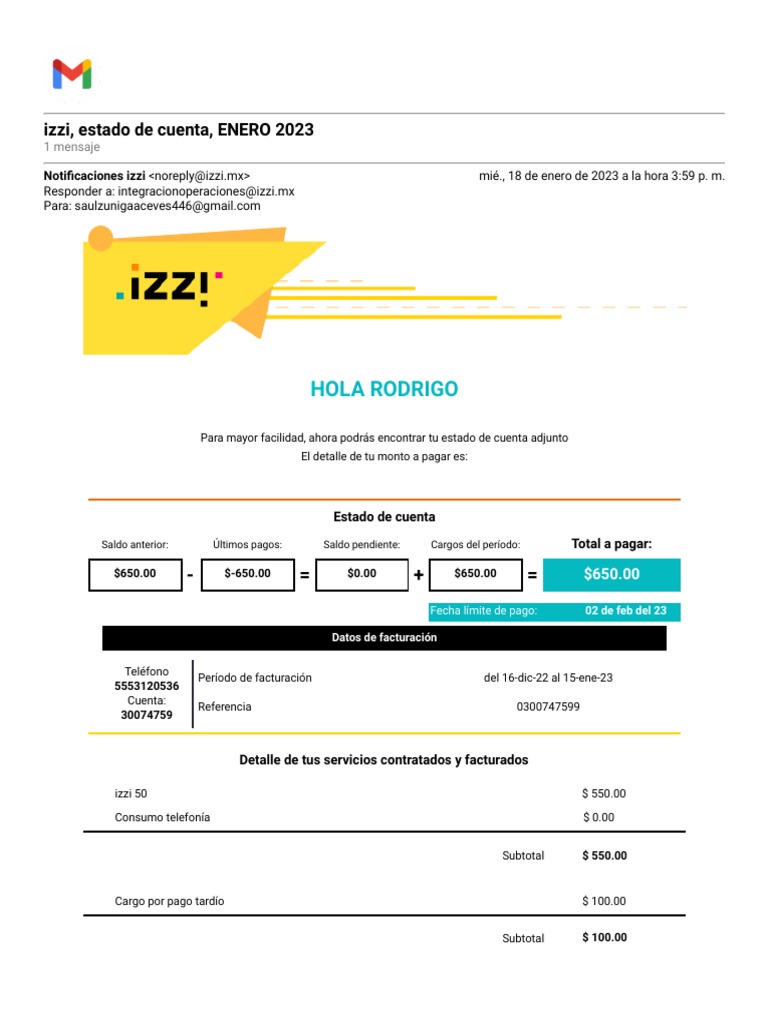Gmail Izzi, Estado de Cuenta, EnERO 2023 PDF