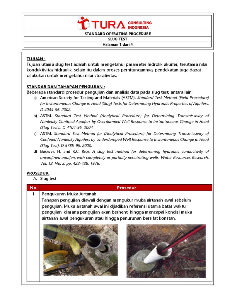 Prosedur Pengujian Slug Test | PDF