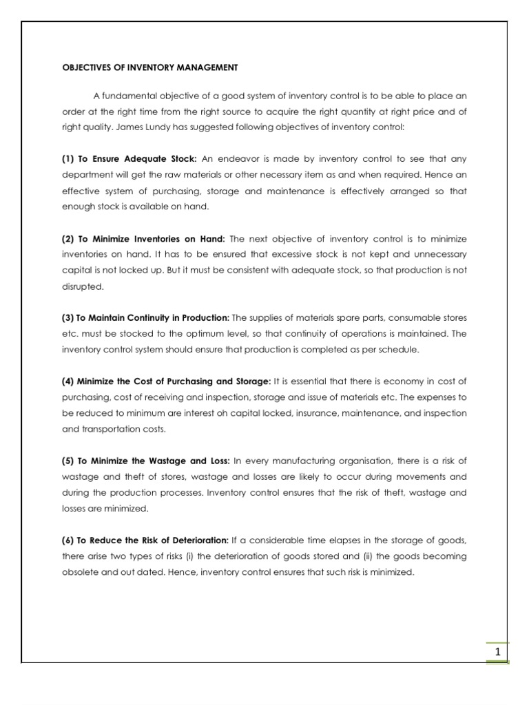 Inventory Management Objectives | PDF