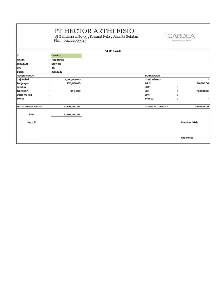 Contoh Slip Gaji Excel PDF
