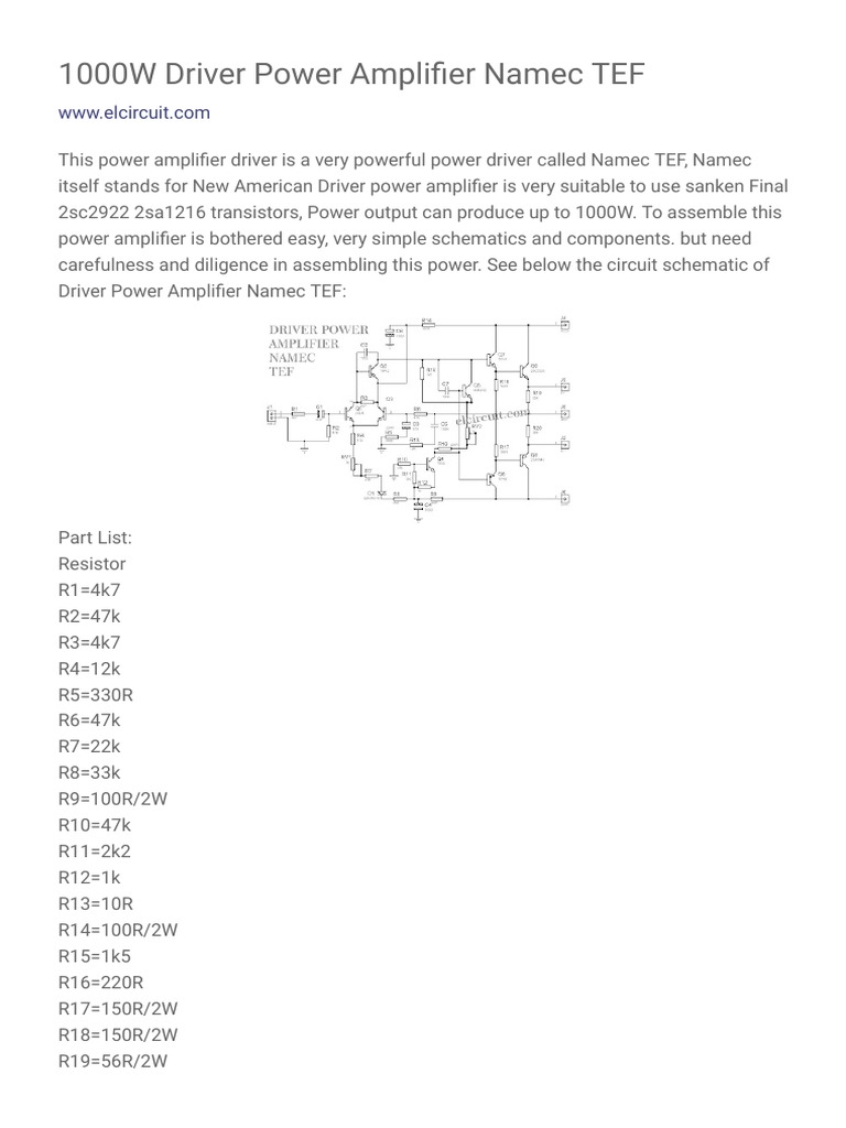 1000W Driver Power Amplifier Namec TEF - Electronic Circuit | PDF