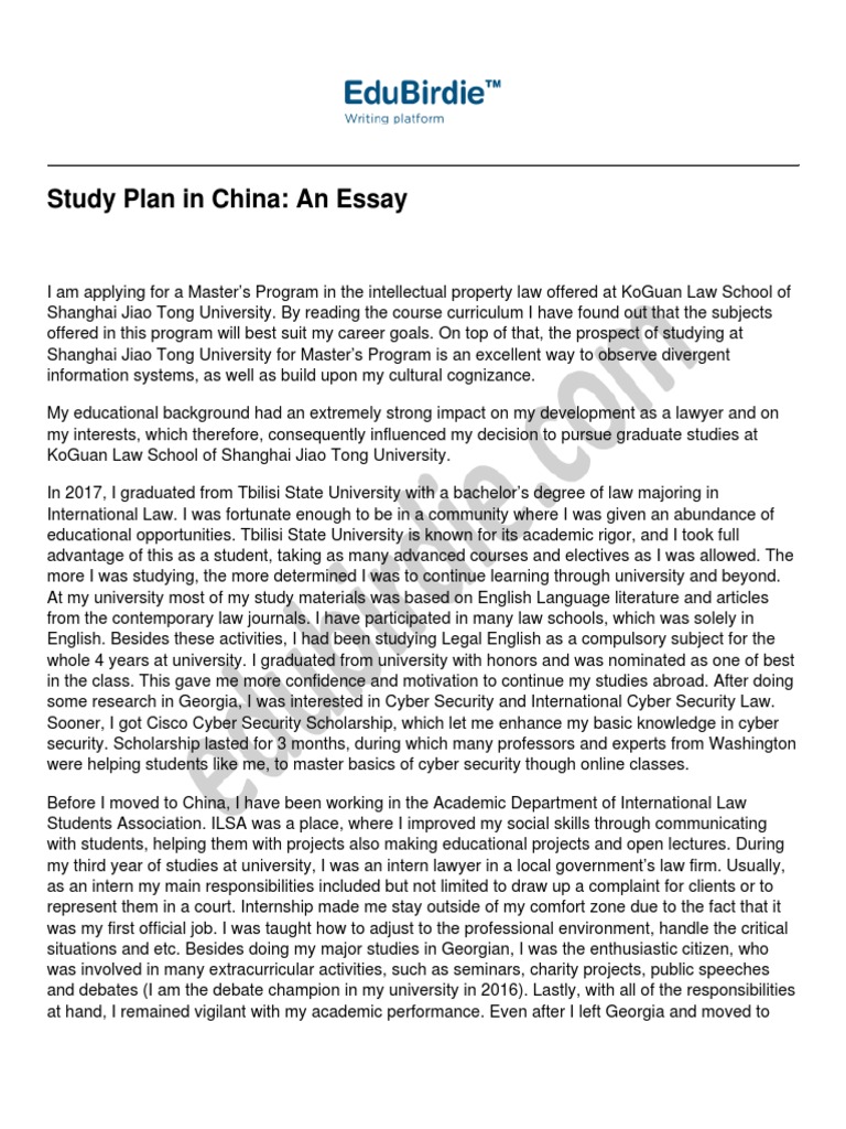 Study Plan in China An Essay | PDF | China | World Politics
