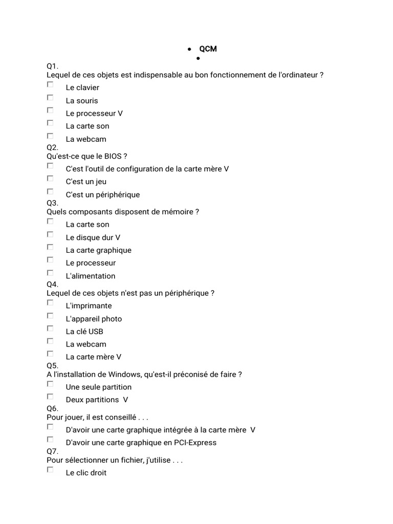 QCM Informatique Débutant | PDF