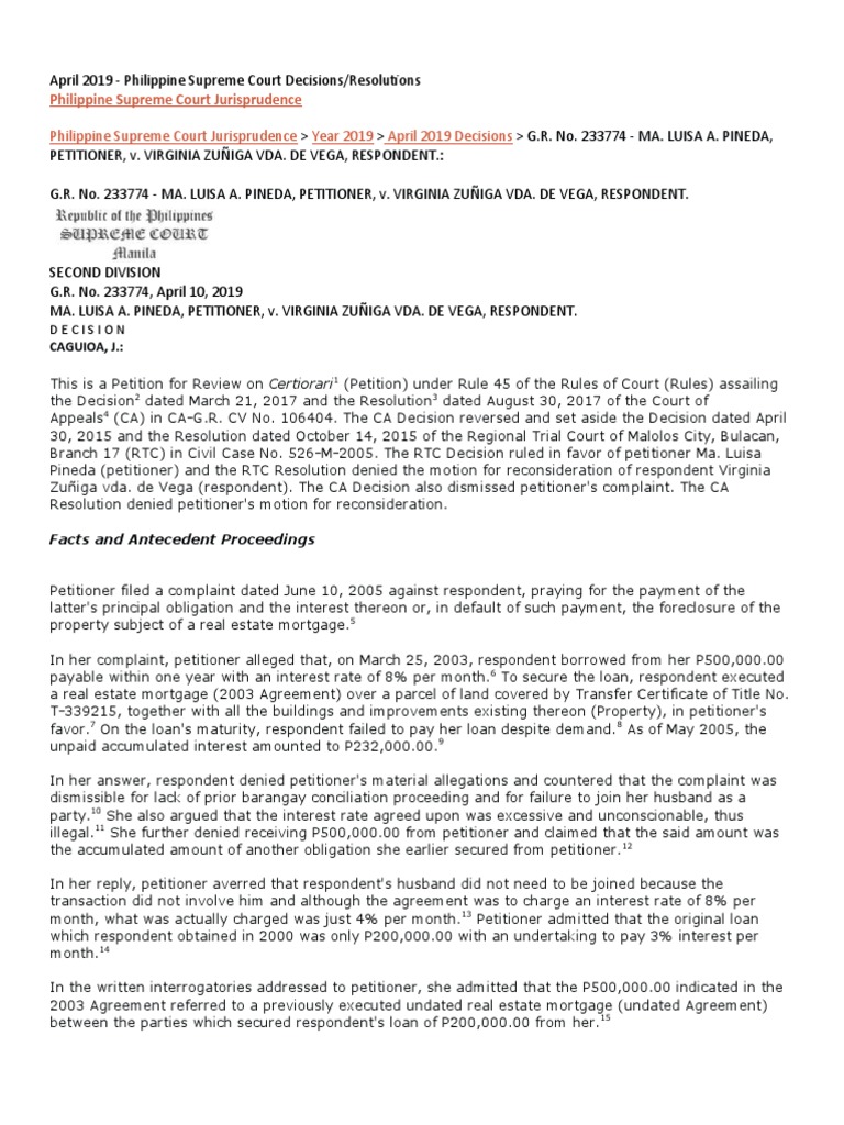 G r no 233774 ma luisa a pineda petitioner v virginia zu iga
