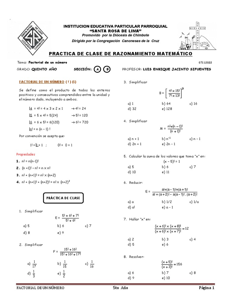 Ejercicios de Factoriales para Secundaria | PDF | Combinatoria ...