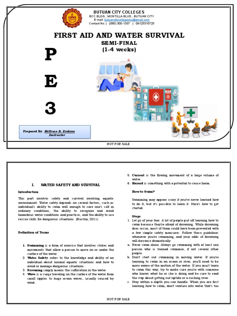 First Aid and Water SafetySemi Finals PDF Swimming Water