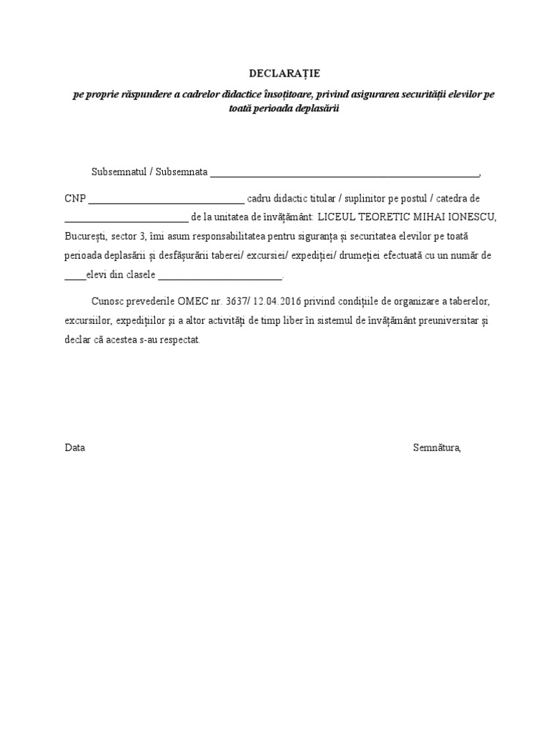 Declarație Profesor | PDF