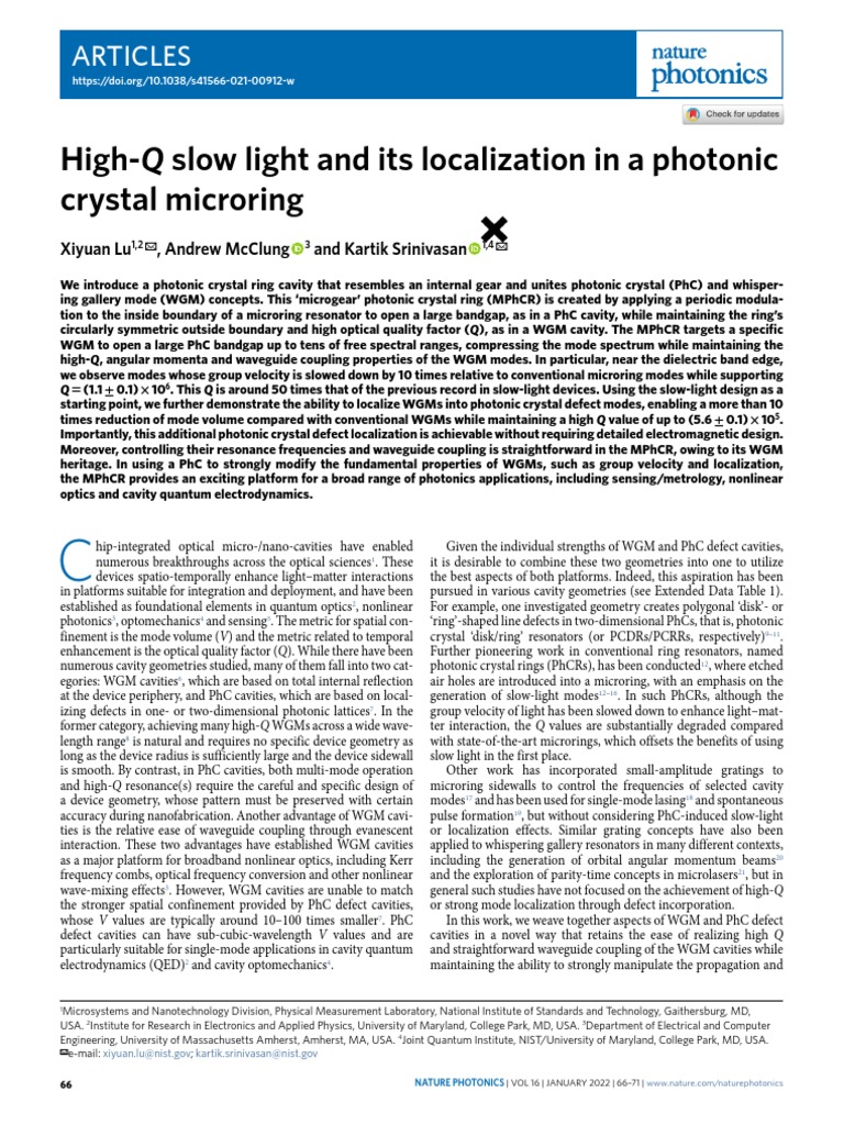 High-Q Slow Light and Its Localization in A Photonic | PDF | Optics ...