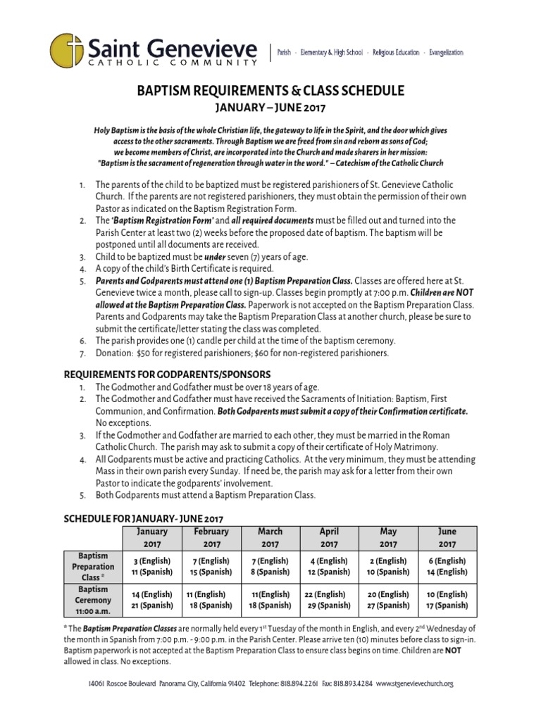 Baptism Requirements English 20161 PDF Godparent Baptism
