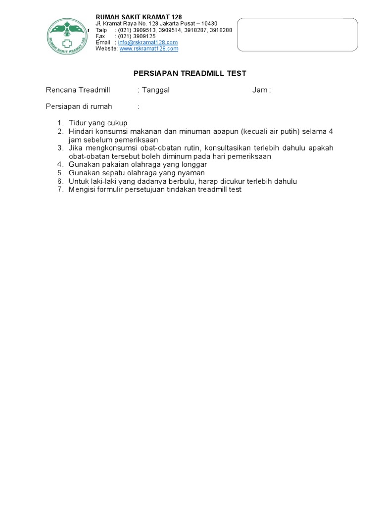 Persiapan Treadmill Test Pasien | PDF