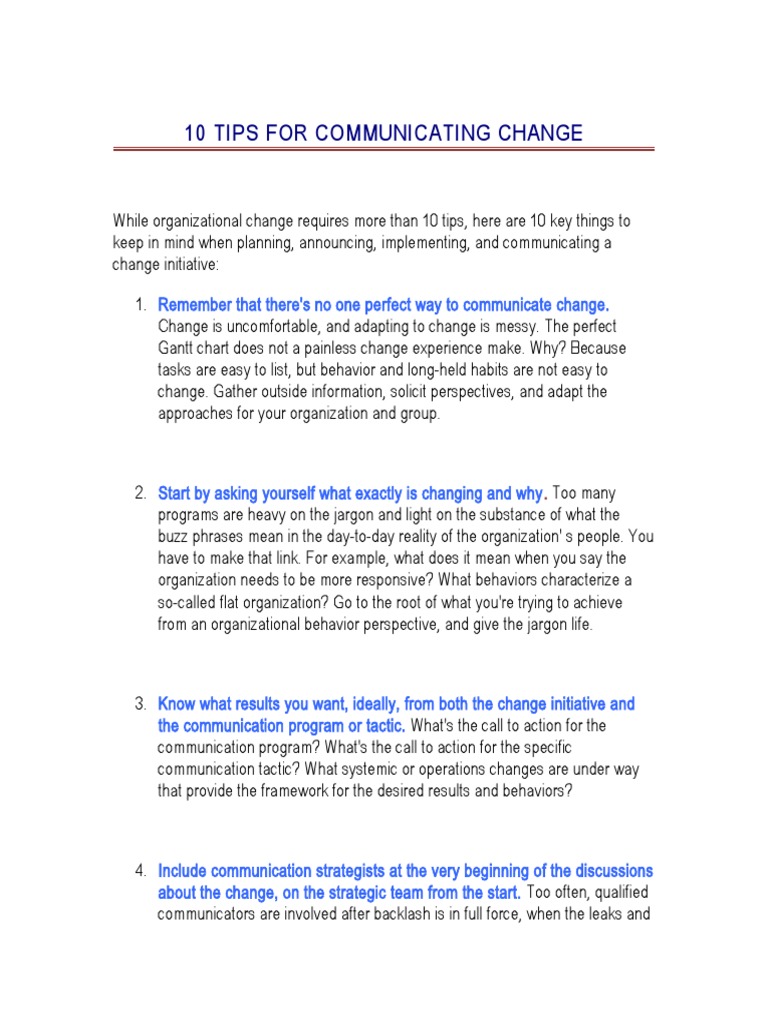 10 Tips For Communicating Change Pdf Communication Business