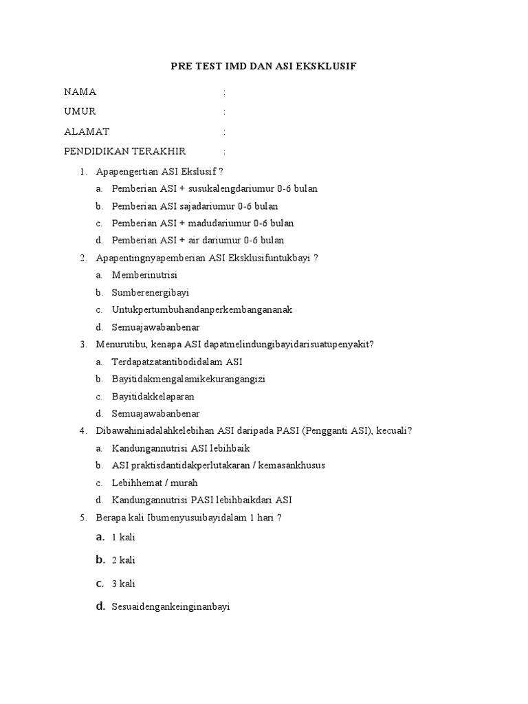 Pre dan Post Test IMD serta ASI Eksklusif | PDF