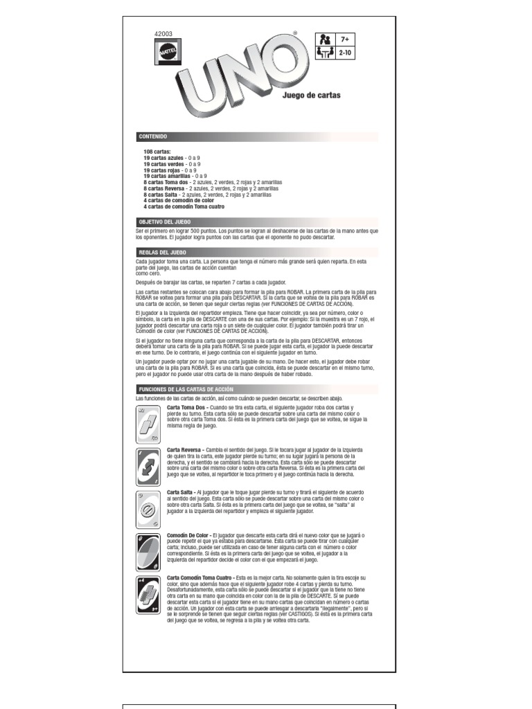 Reglas del juego UNO en español | PDF | Coleccionismo de libros ...
