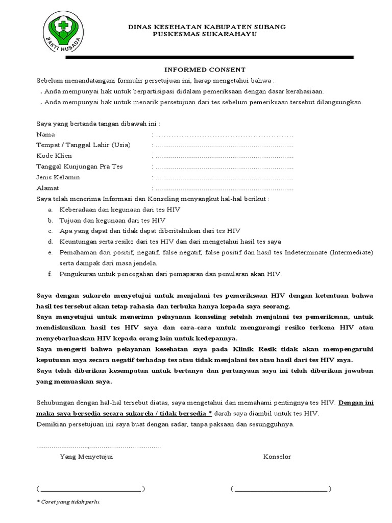 Informed Consent VCT Klinik Resik | PDF