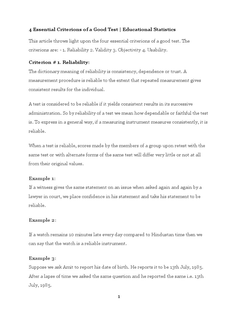 Four Key Criteria for Effective Tests | PDF | Educational Assessment ...