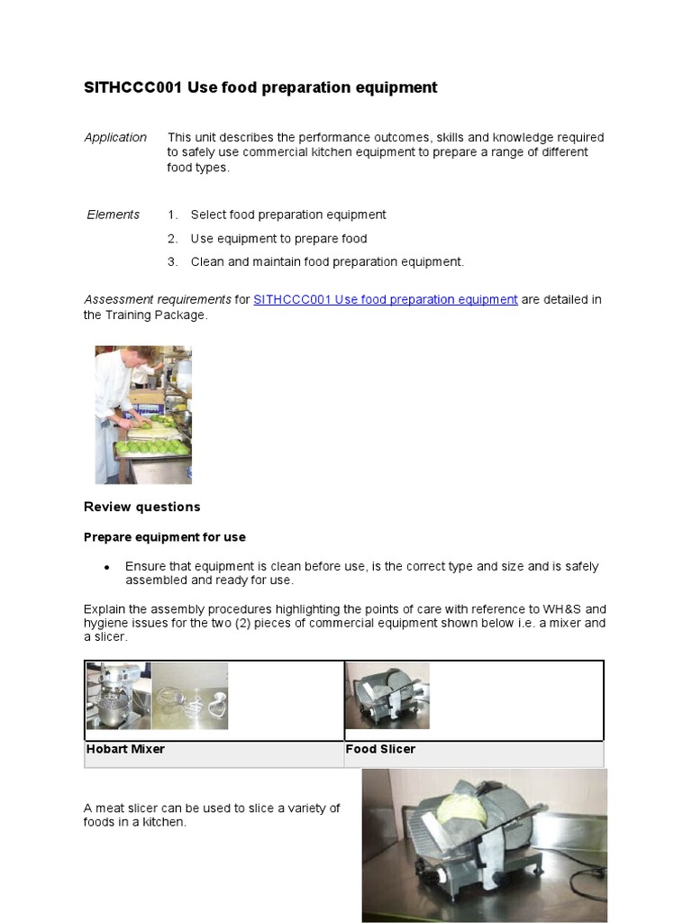 Student SITHCCC001 Use Food Preparation Equipment PDF Knife Blade