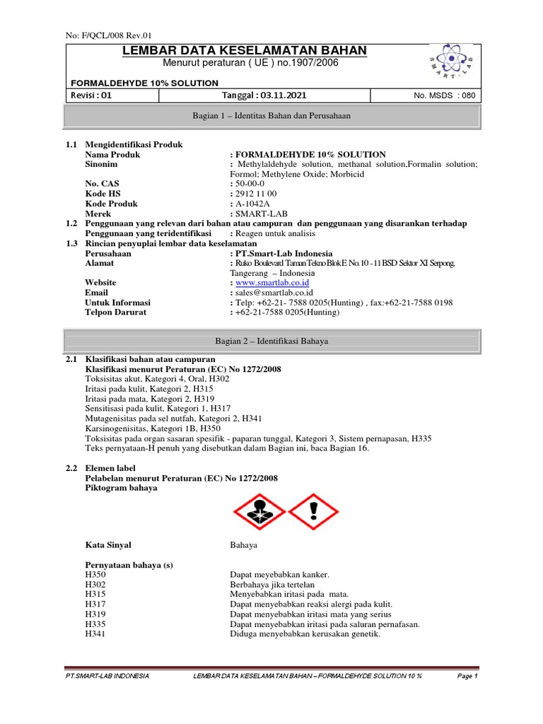 MSDS Formaldehyde Solution 10 PDF