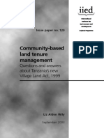 Alden Wily, L. 2003 Community Based Land Tenure and Management Questions and Answers About The Village Land Act 1999, Tanzania