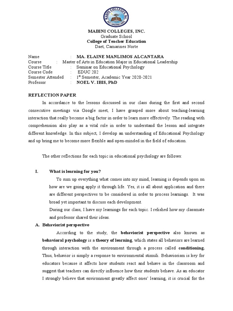 Reflection Paper Pdf Motivational Motivation