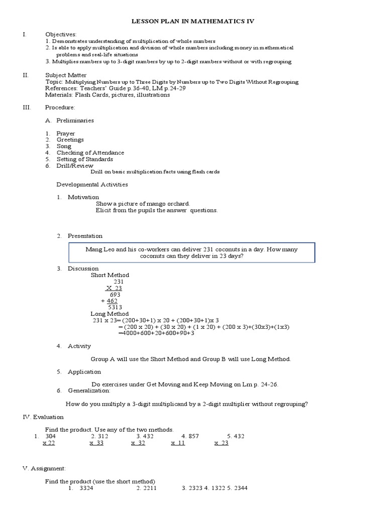 3-Digit by 2-Digit Multiplication Lesson | PDF | Multiplication ...