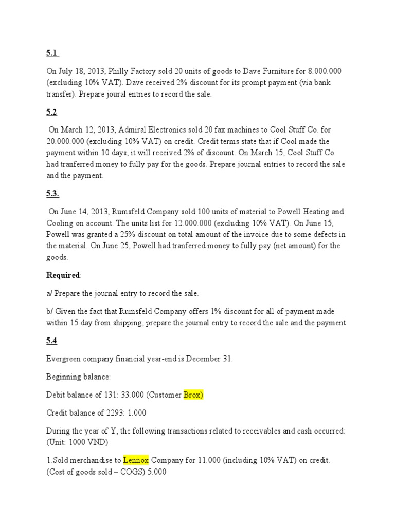 Journal Entries for Sales and Receivables | PDF | Cost Of Goods Sold ...
