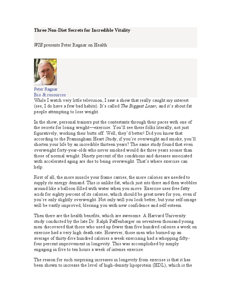 Peter Ragnar's Secrets to Vitality | PDF | Sleep | High Density Lipoprotein