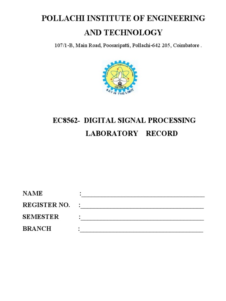 Ec8562Digital Signal Processing Laboratory1953309632Ec8562Digital