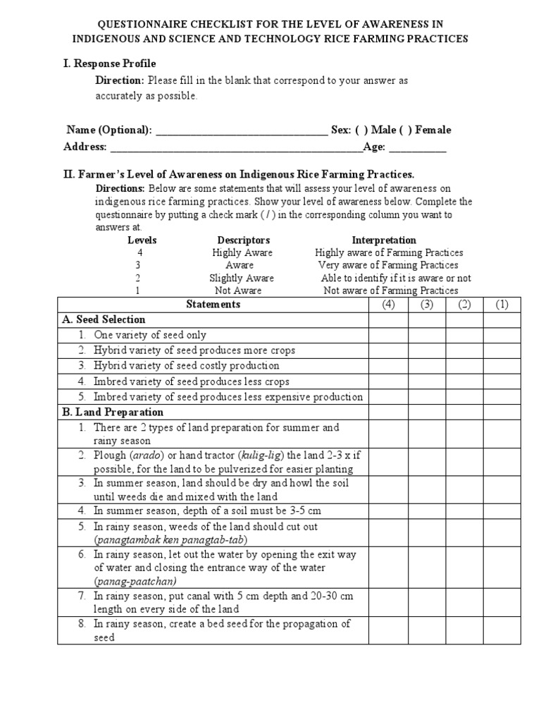 Rice Farming Awareness Questionnaire | PDF | Fertilizer | Agriculture