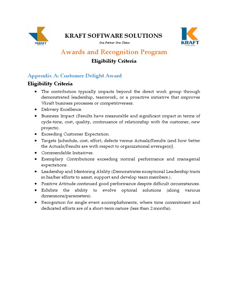 Awards Elegibility Criteria - Vkraft Software Service | PDF ...
