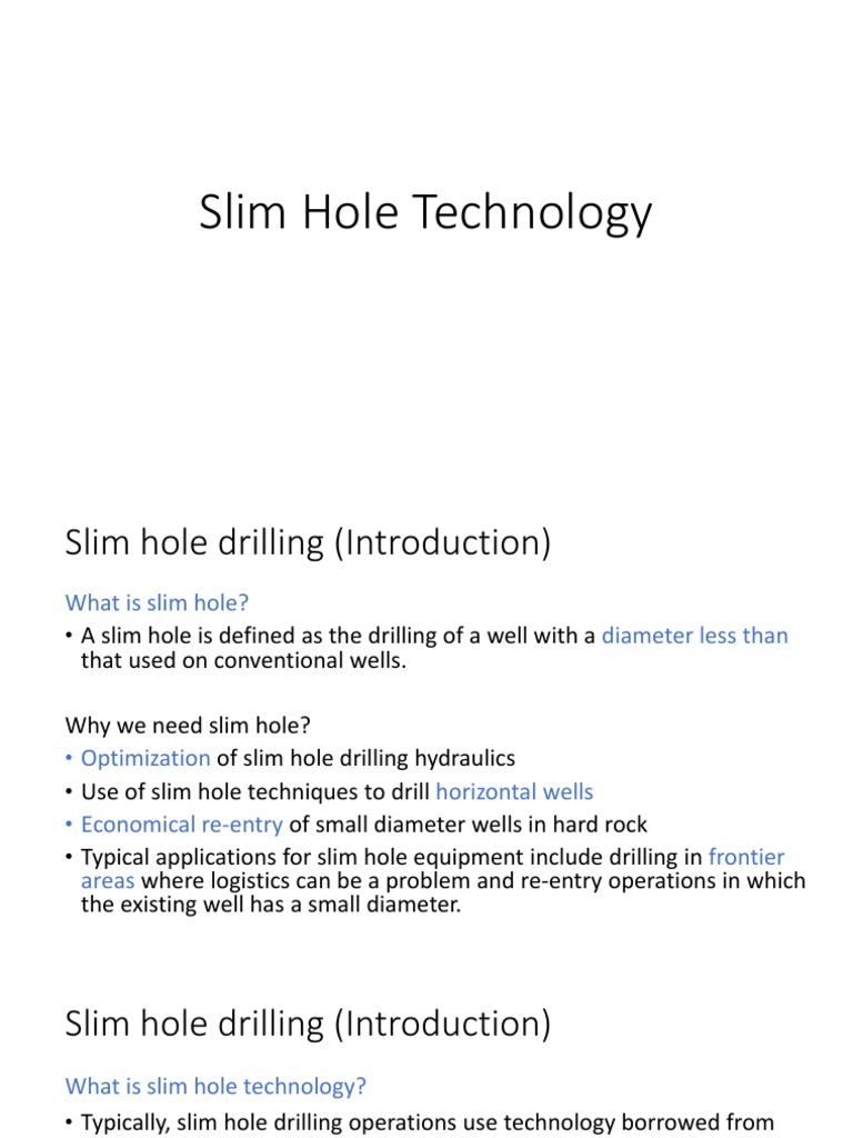 Slim Hole Drilling Techniques Overview | PDF | Oil Well | Drilling Rig