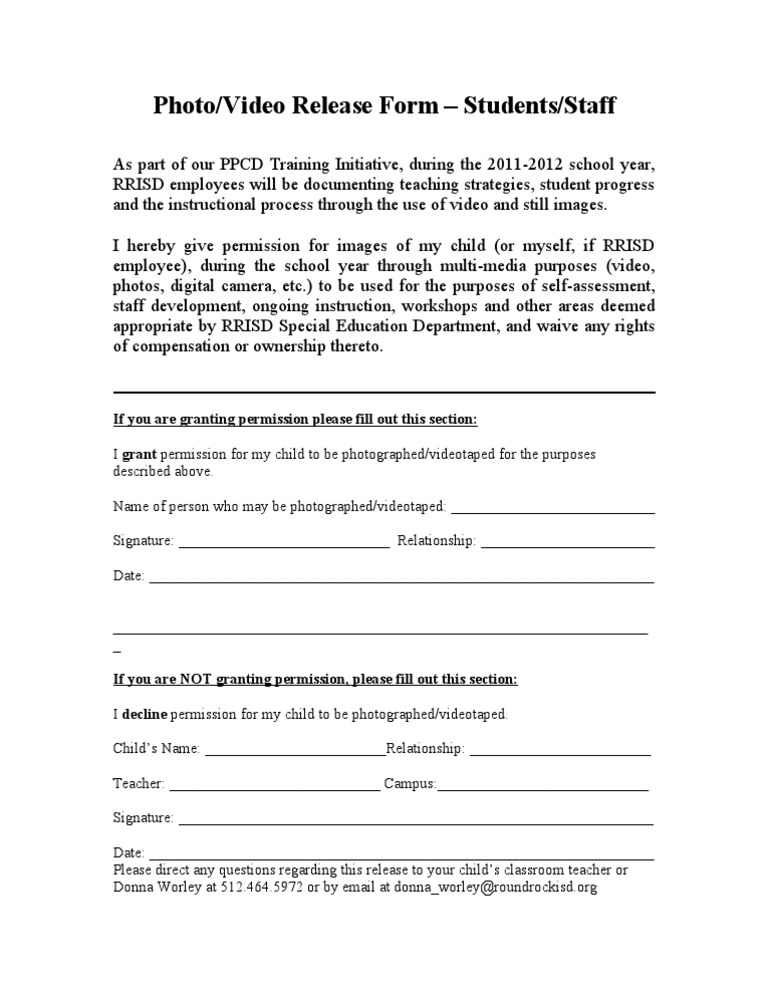 RRISD Photo/Video Release Form | PDF