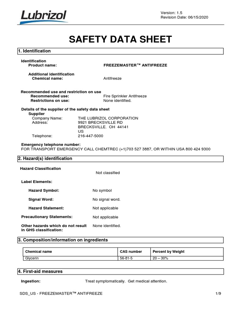 Freezemaster ANTIFREEZE SDS US PDF Toxicity Personal Protective