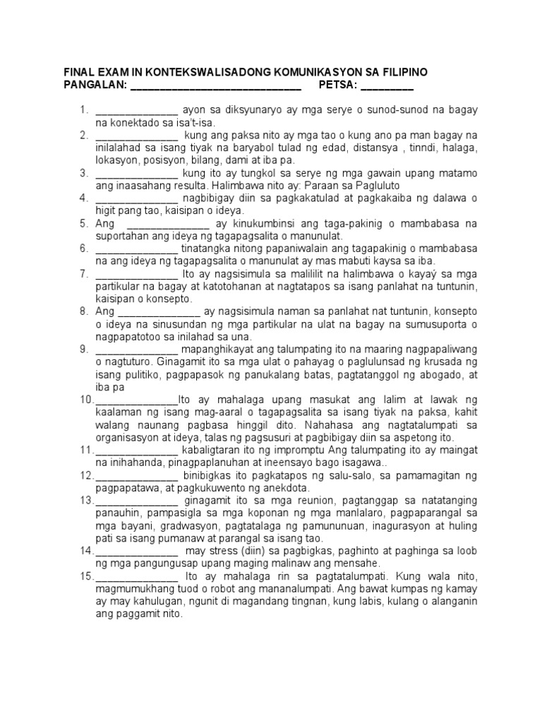Final Exam in Kontekswalisadong Komunikasyon Sa Filipino | PDF