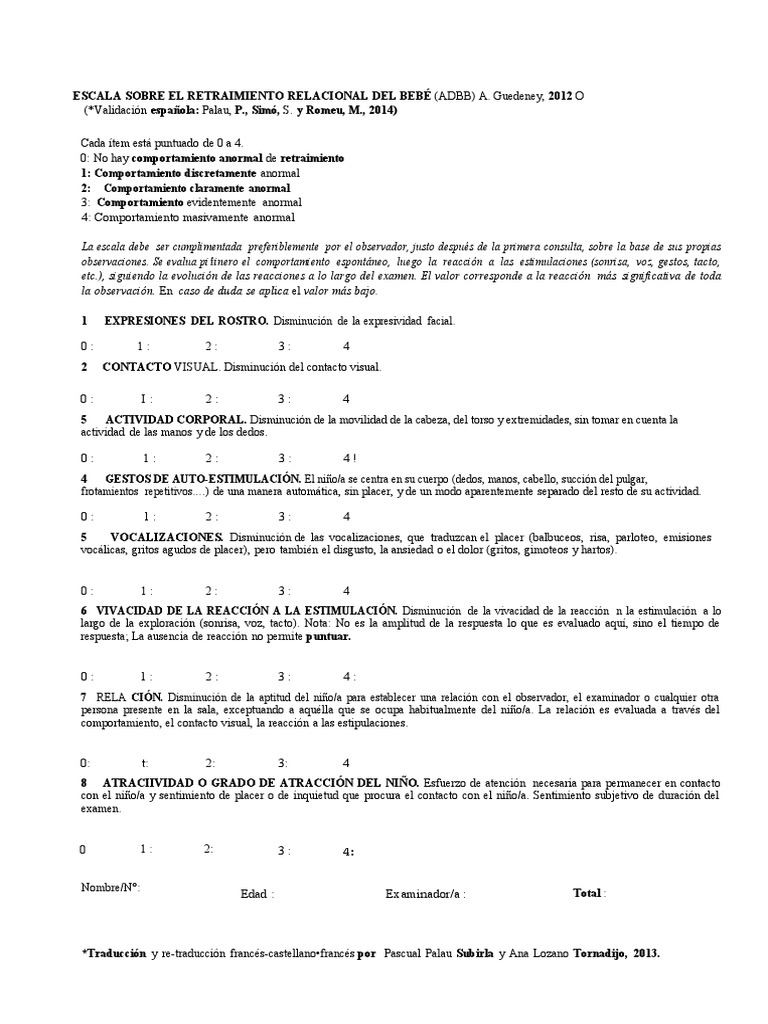 Escala ADBB: Evaluación del Retraimiento Infantil | PDF | Ciencia ...