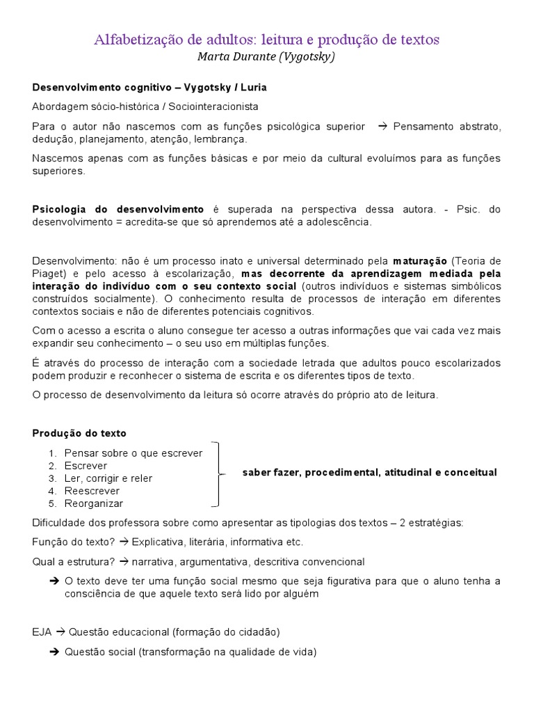 Alfabetização de Adultos Leitura e Produção de Textos | PDF