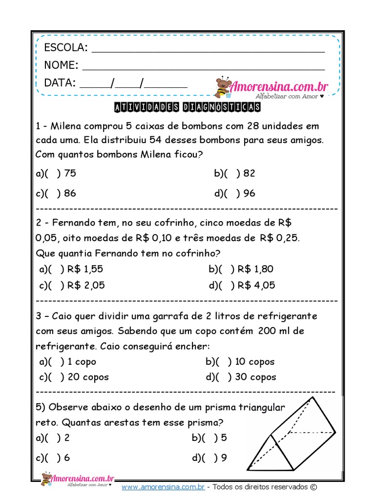Atividades Diagnósticas Matemática 5º Ano | PDF