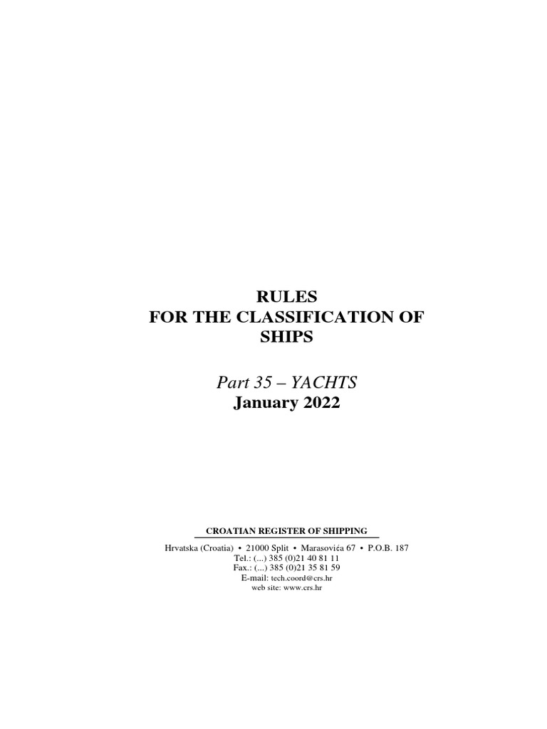 Rules For The Classification of Ships, Part 35, Yachts, 01 20221