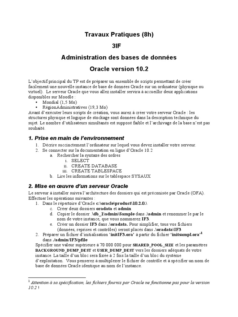 Administration de bases de données Oracle | PDF | Serveur (Informatique ...