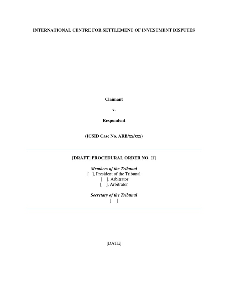 Draft Procedural Order No. 1 | PDF | Arbitration | Tribunal