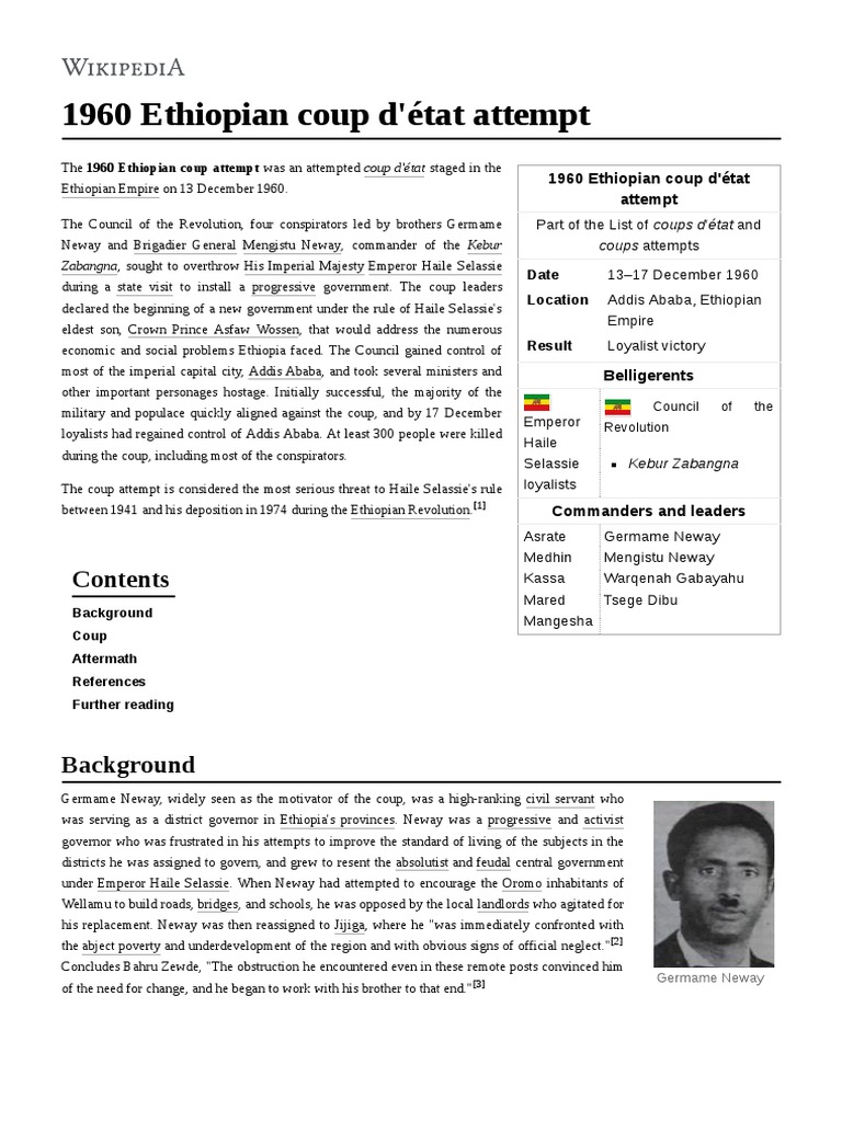 1960 Ethiopian Coup D'état Attempt PDF Ethiopia
