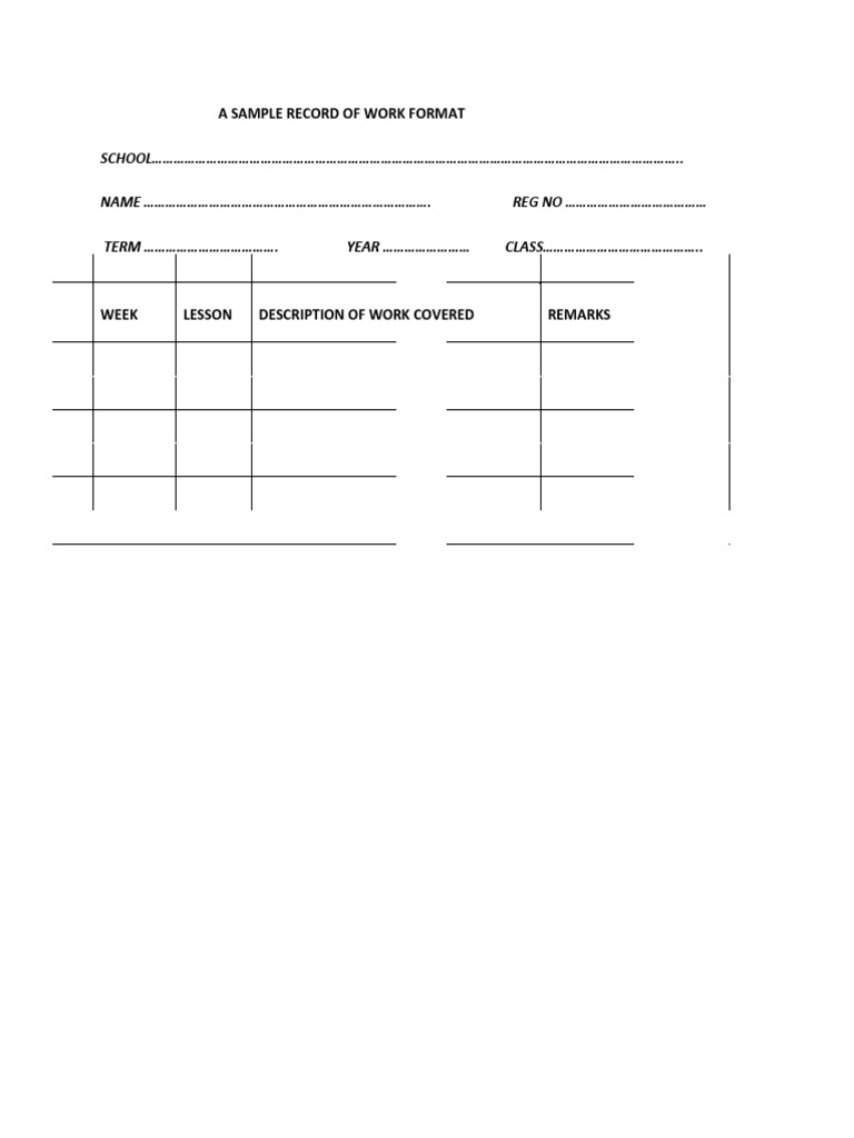 A record of weekly lessons covered and student progress during the term
