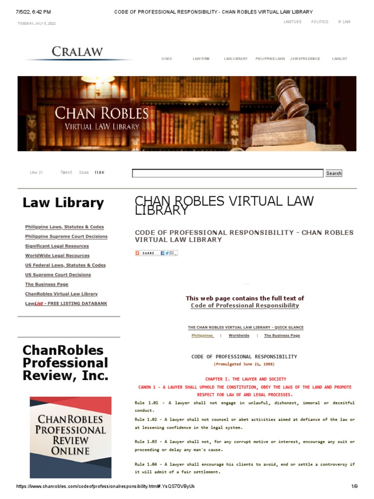 Code of Professional Responsibility - Chan Robles Virtual Law Library ...