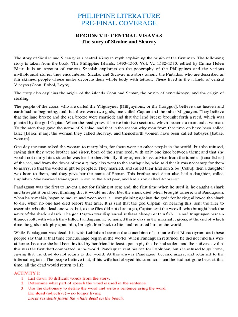 Sicalac and Sicavay: A Visayan Myth | PDF | Philippines