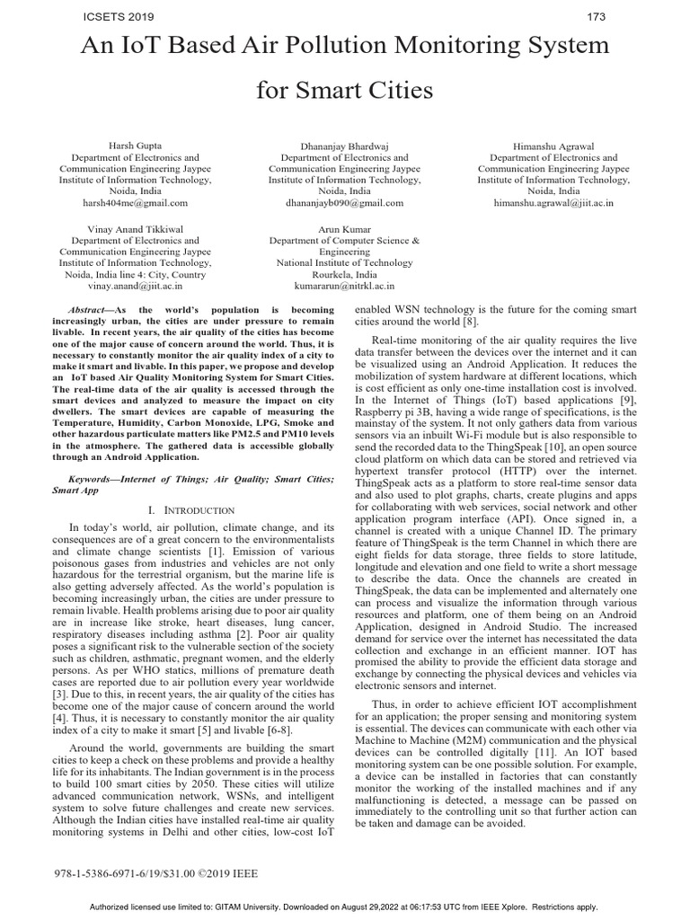 An Iot Based Air Pollution Monitoring System For Smart Cities | PDF ...