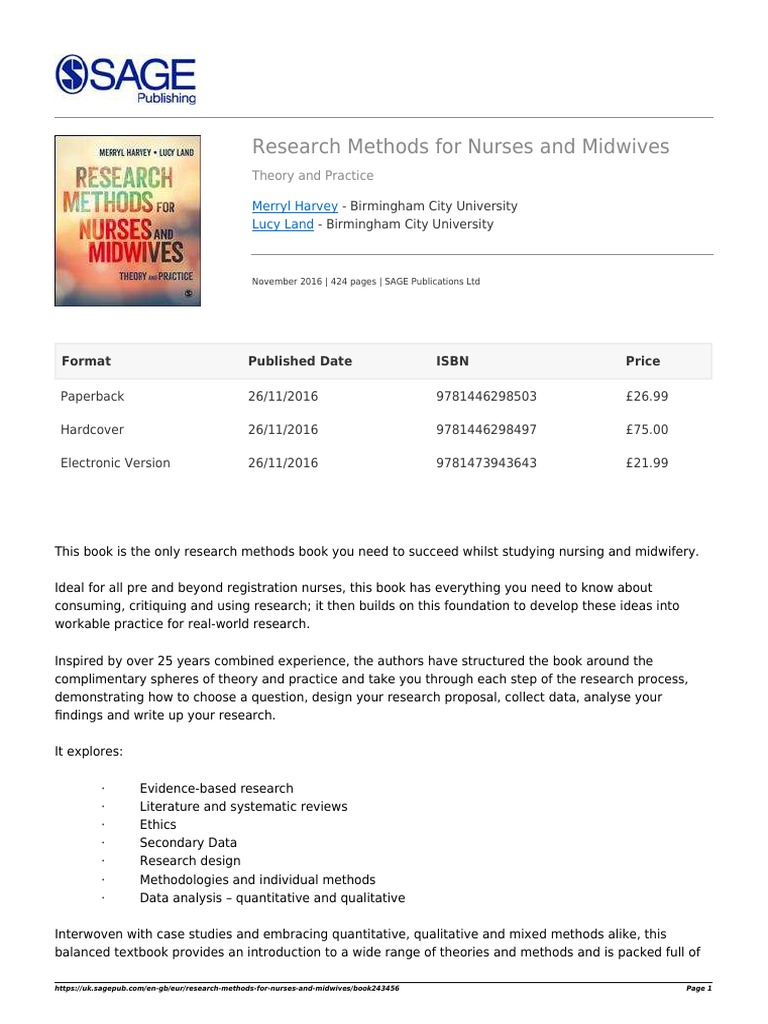 Research Methods For Nurses And Midwives Pdf Methodology