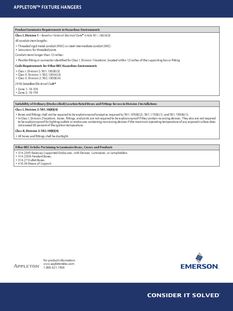 Product Data Sheet Lighting Fixture Hangers Accessories Appleton en ...