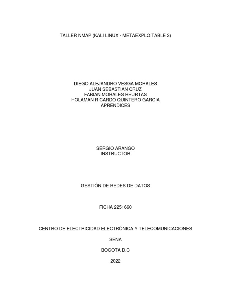 Taller NMAP (Kali Linux - Metaexploitable 3) | PDF | Cubierta segura ...