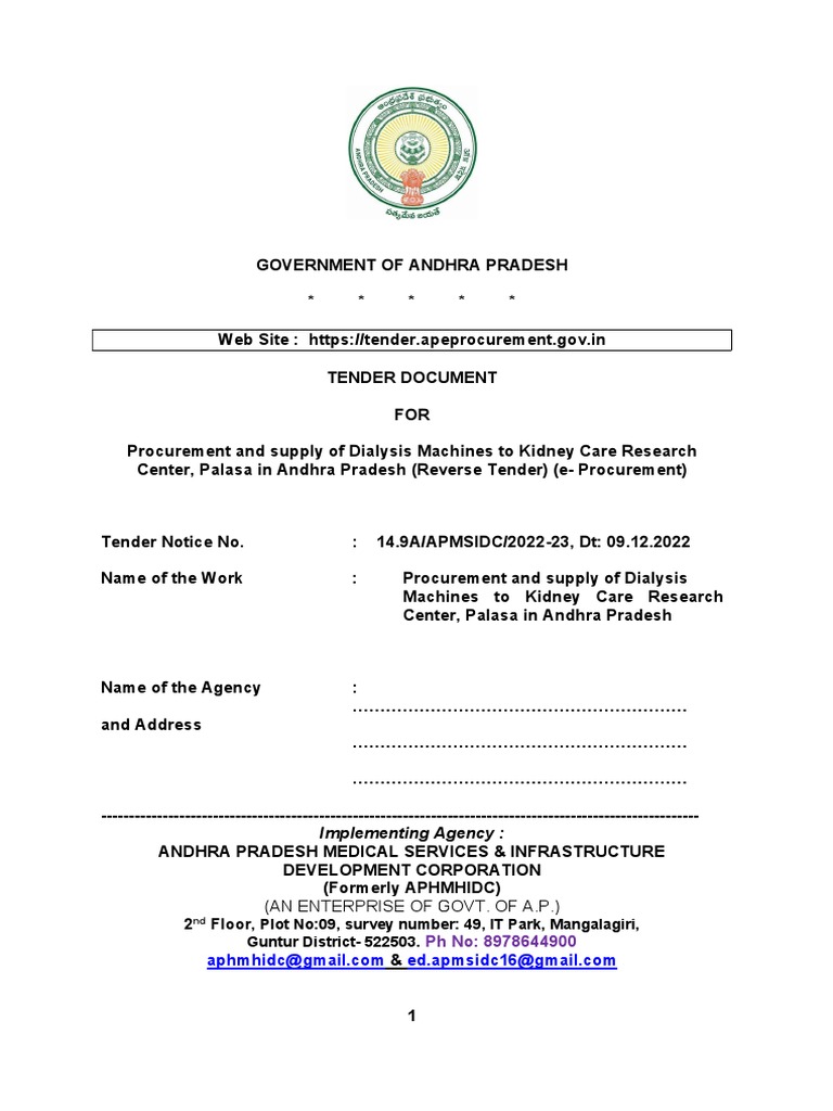 T+No+14+9+a Dialysis Palasa | PDF | Procurement | Specification ...