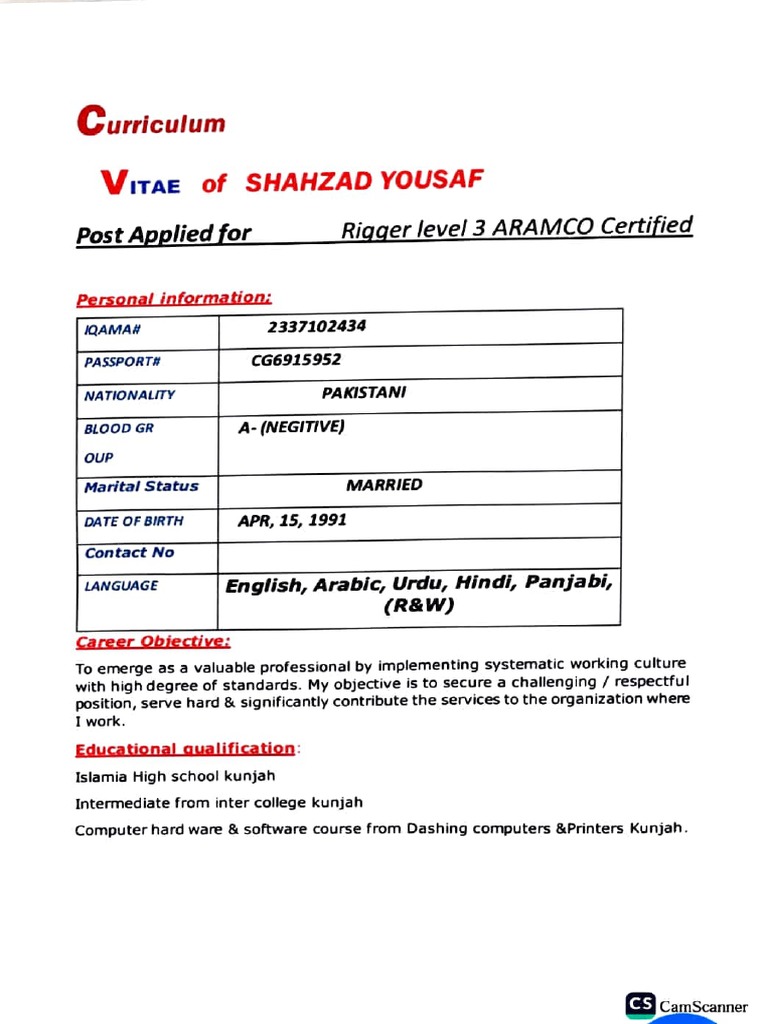 A Comprehensive Resume for an Experienced Rigger Seeking a Position at ...