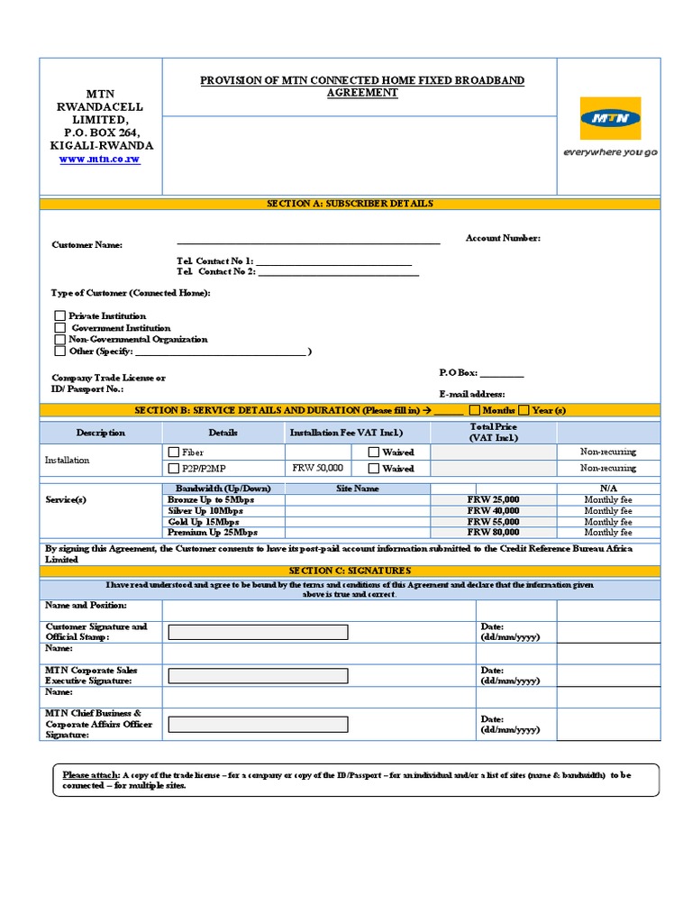 MTN Connected Home Broadband Agreement | PDF | Breach Of Contract ...